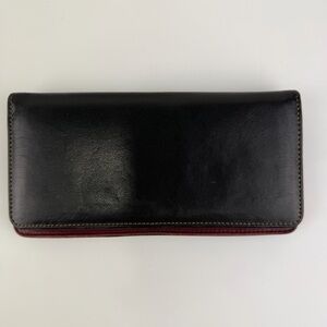 Tusk Black & Burgundy Leather Long Wallet Organizer Clutch Snap